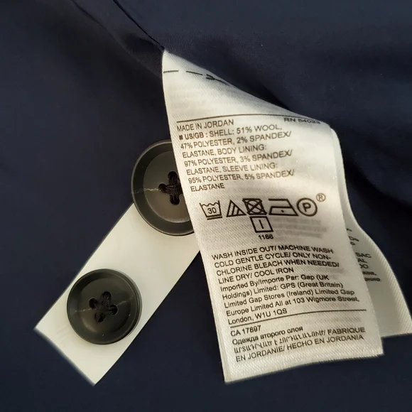 Banana Republic Long and Lean Blazer Size 14 Wool Blend Navy Blue Lined Jacket - Picture 9 of 12